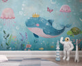 Cute Ocean Animals Wallpaper, Whales Octopus and Sea Turtle Wall Art YCO-05081