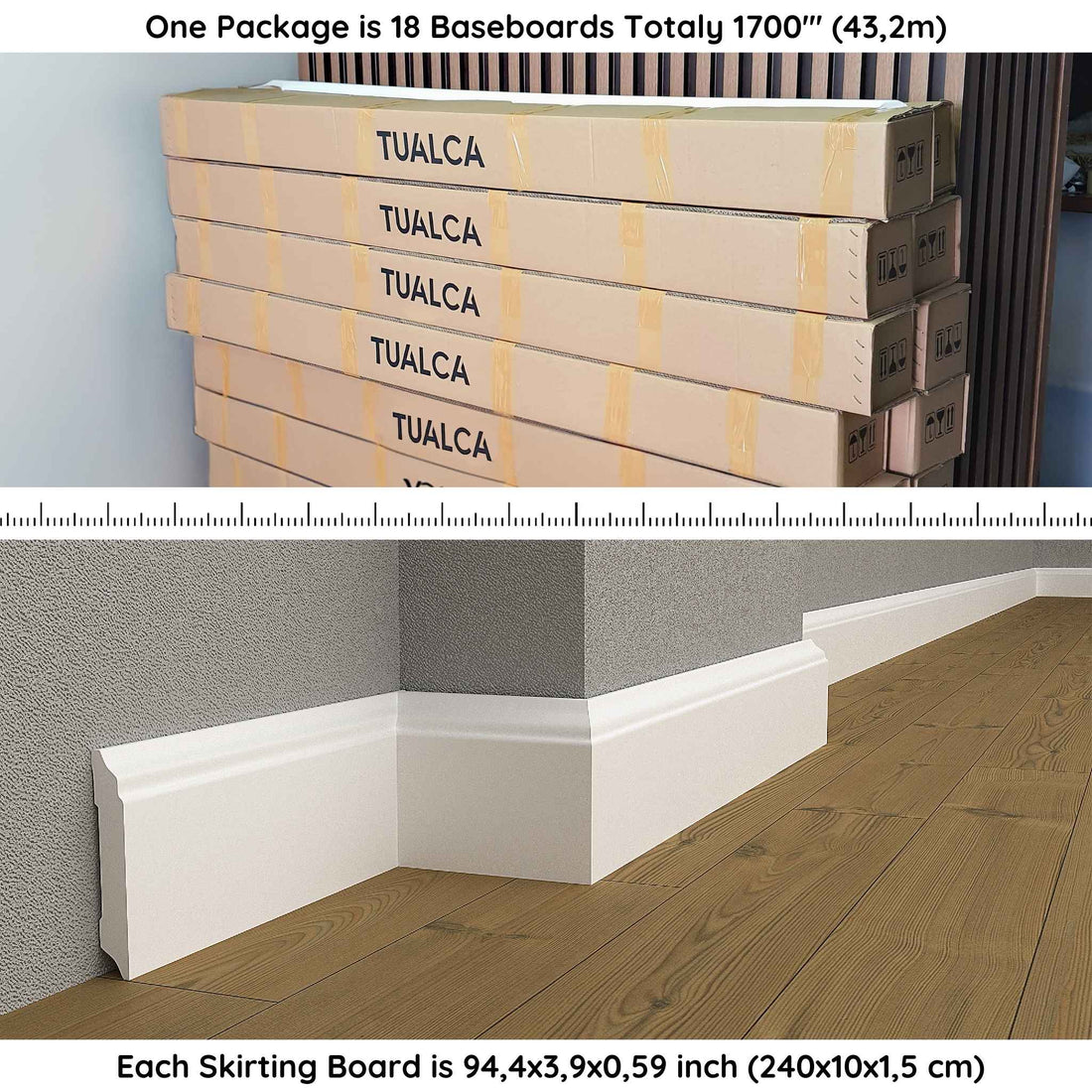 Waterproof PVC Baseboard Molding DSK-10015 | 4 Inch Trim | Free Shipping