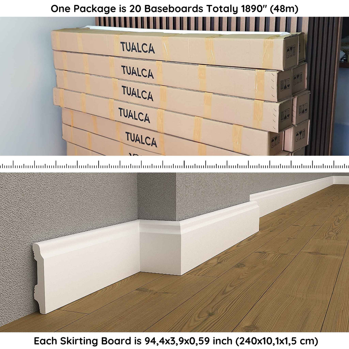 White Waterproof Baseboard Molding DSK-11515 | Polymer Skirting | Free ...