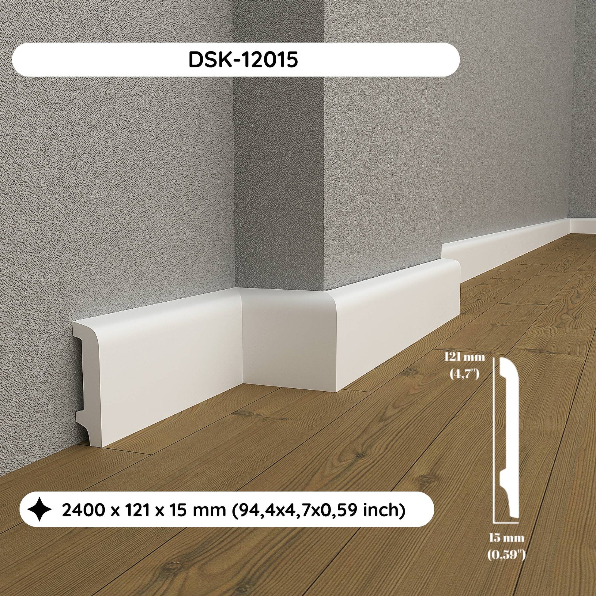 Waterproof White Baseboard Moldings DSK-12015 (94.4x4.7x0.59 inch)
