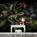 Dark Botanical Wallpaper, Chameleon and Butterflies Mural YF-00327 wallpaper peel and stick