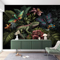 Dark Botanical Wallpaper, Chameleon and Butterflies Mural YF-00327