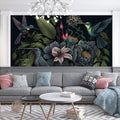Dark Botanical Wallpaper | Hummingbird Wall Mural 