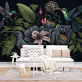 Dark Botanical Wallpaper | Hummingbird Wall Mural 