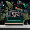 Dark Botanical Wallpaper | Hummingbird Wall Mural 