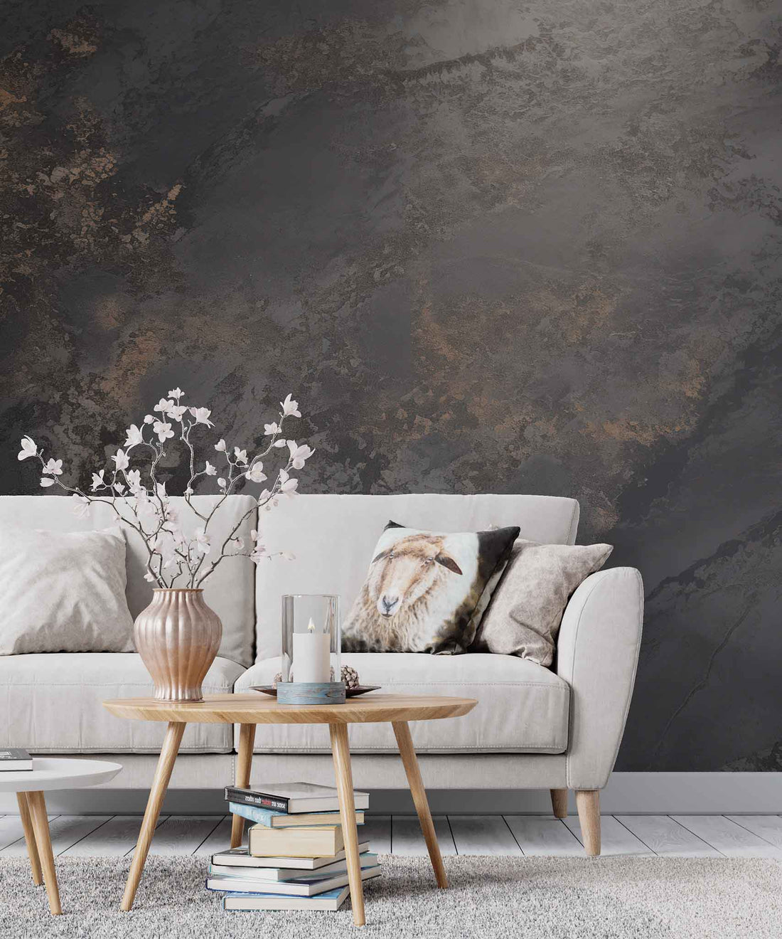 Dark Concrete Wallpaper Plaster Textured Wall Mural YF-02502