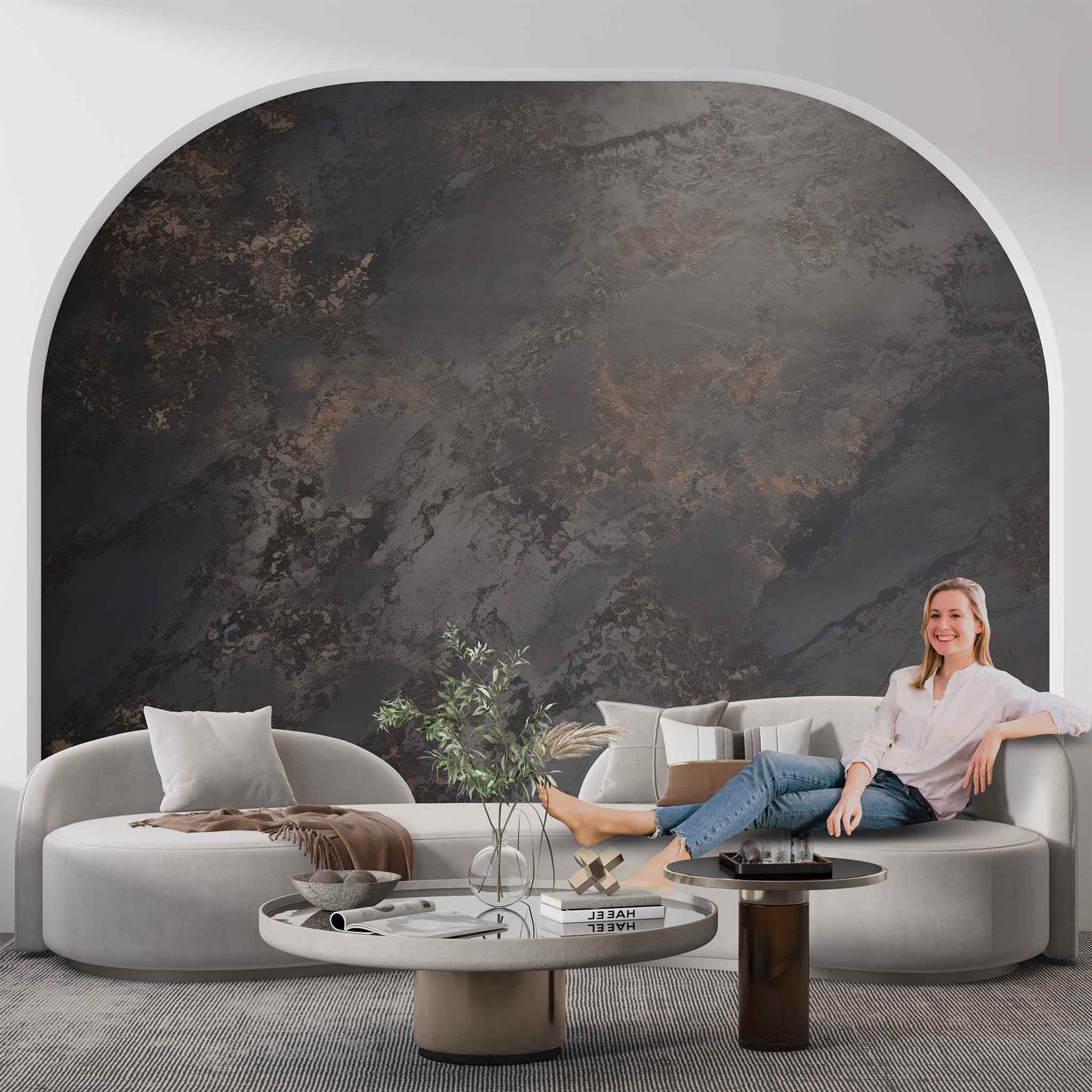 Dark Concrete Wallpaper Plaster Textured Wall Mural YF-02502