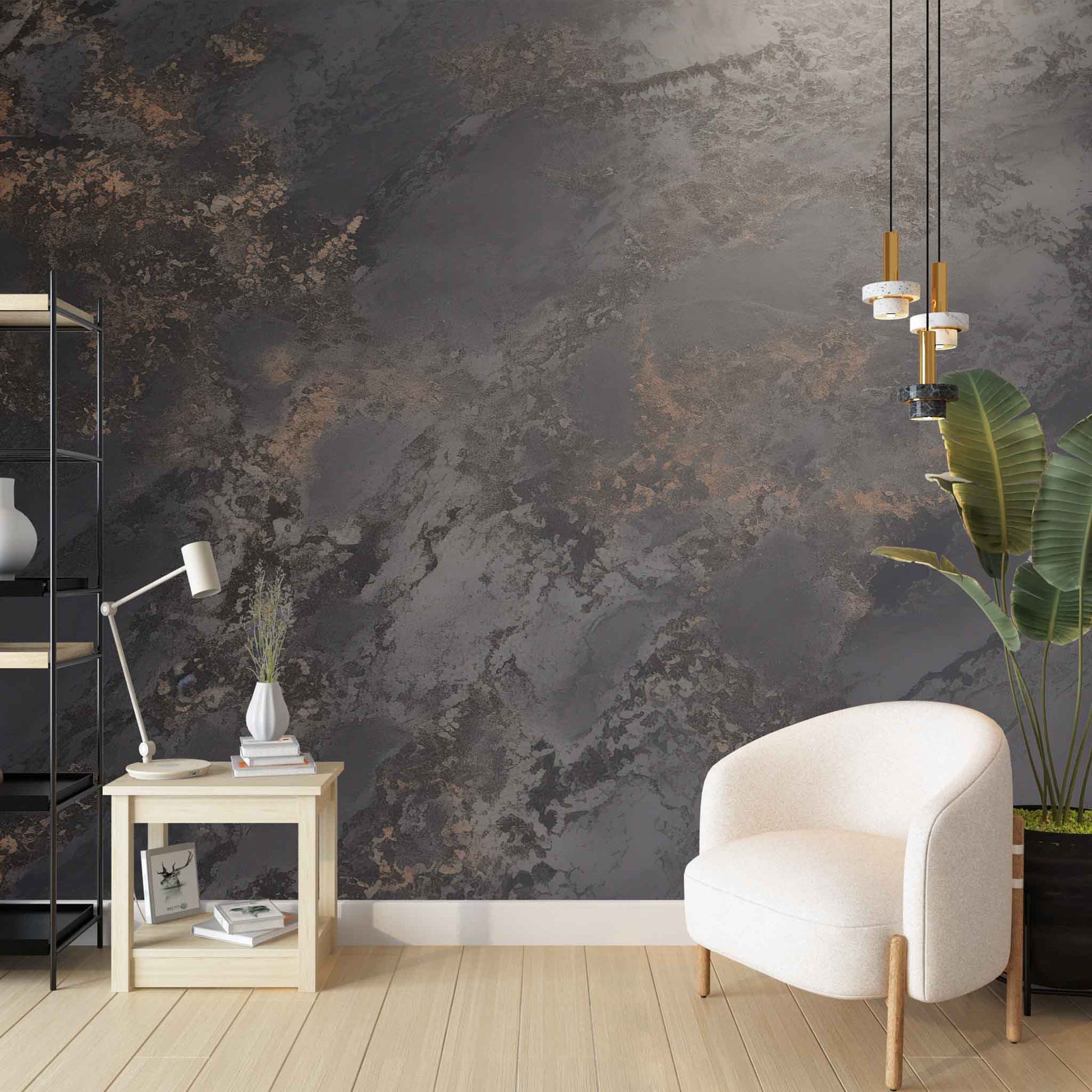 Dark Concrete Wallpaper Plaster Textured Wall Mural YF-02502