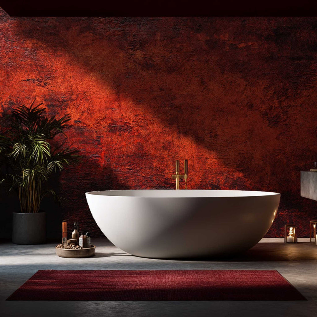 Dark Red Textured Wallpaper Venetian Plaster Concrete Effect Look YS-06035