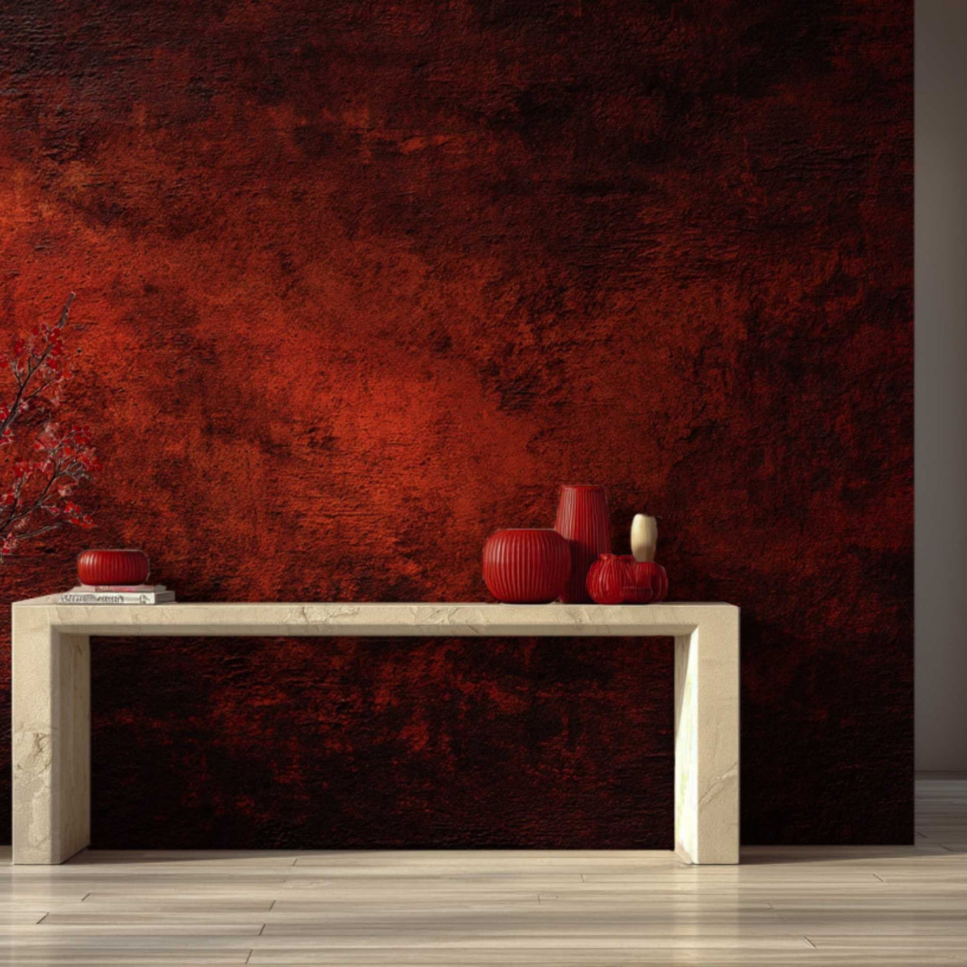 Dark Red Textured Wallpaper Venetian Plaster Concrete Effect Look YS-06035