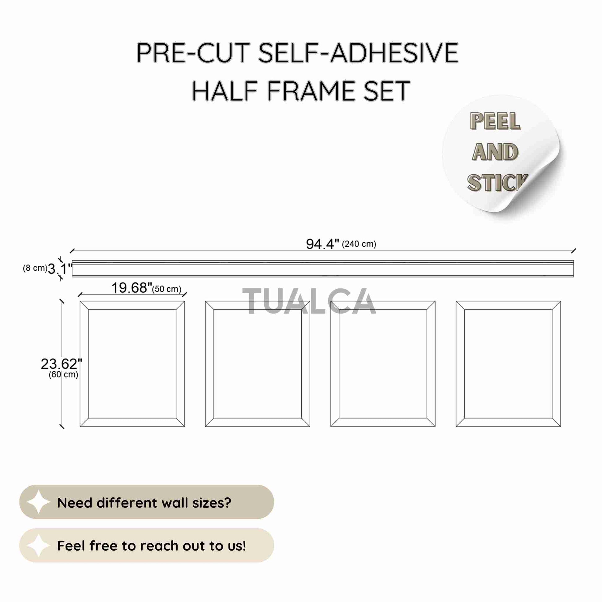 Easy-Install Wainscoting Panel Kit Peel and Stick CST-026- half frame wall molding set