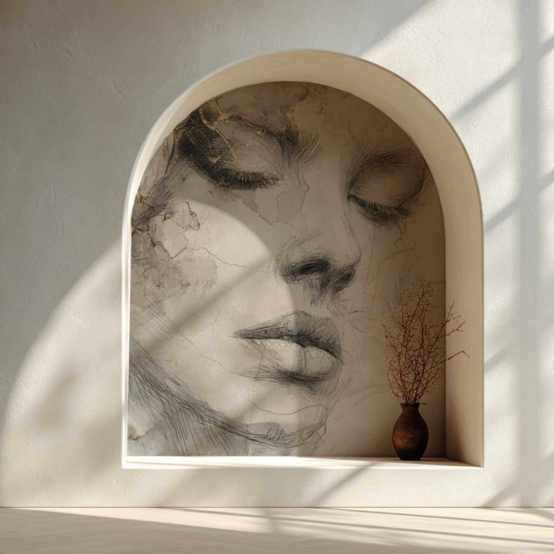 Elegant Sketch Woman Wallpaper Soft Minimal Portrait Wall Mural YK-06037