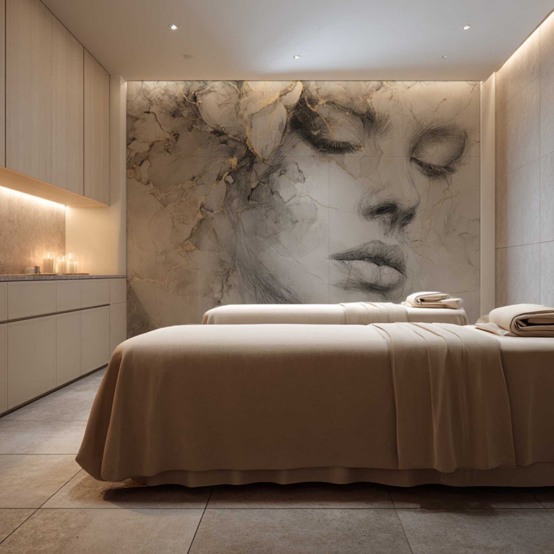 Elegant Sketch Woman Wallpaper Soft Minimal Portrait Wall Mural YK-06037