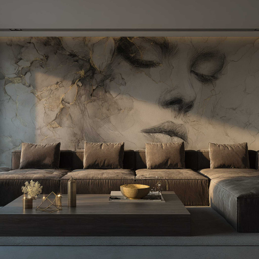 Elegant Sketch Woman Wallpaper Soft Minimal Portrait Wall Mural YK-06037