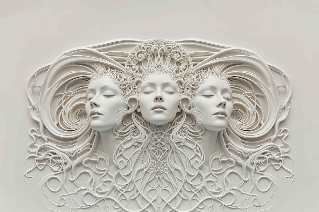 Embossed Woman Wallpaper, 3 Head Woman Wall Illusion YK-05057