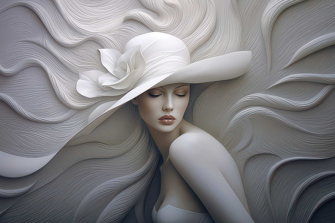 Embossed Woman With Hat Wallpaper, 3D Wall Illusion YK-05060