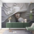 Embossed Woman With Hat Wallpaper, 3D Wall Illusion YK-05060