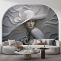 Embossed Woman With Hat Wallpaper, 3D Wall Illusion YK-05060