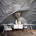Embossed Woman With Hat Wallpaper, 3D Wall Illusion YK-05060