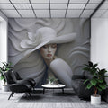 Embossed Woman With Hat Wallpaper, 3D Wall Illusion YK-05060