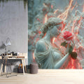 Embossed Woman and Pink Rose Wallpaper | 3D Relief