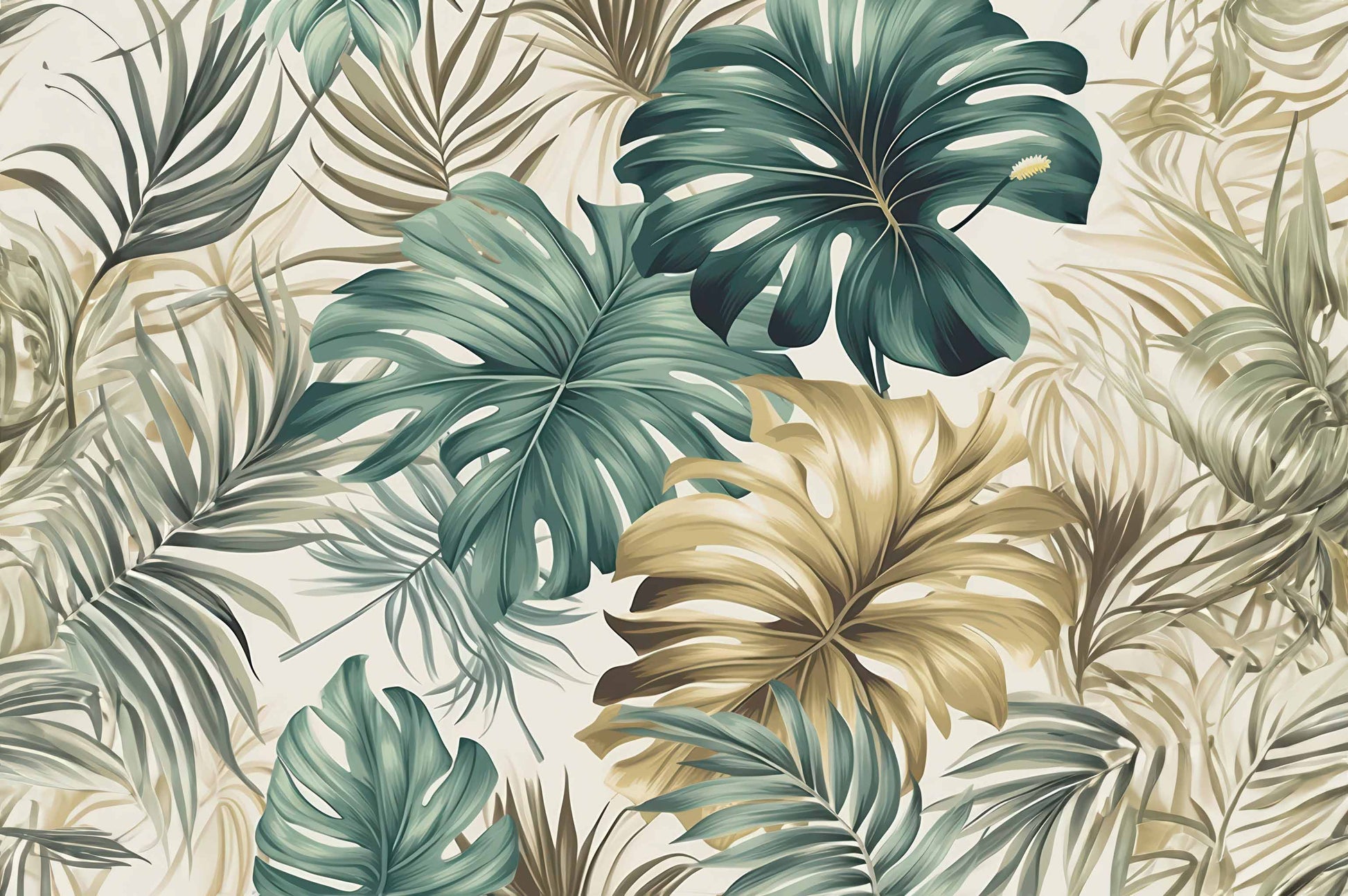 Exotic Palm Leafs Wallpaper  Tropical Wall Mural YD-02407