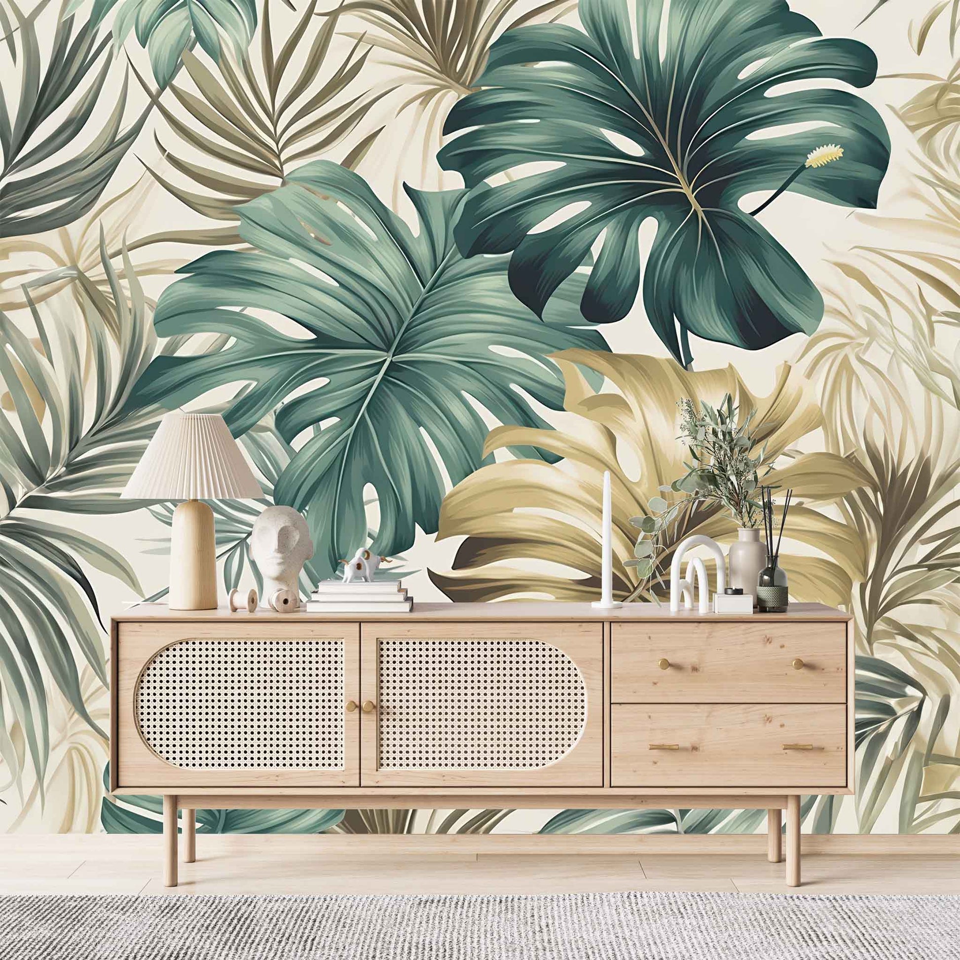 Exotic Palm Leafs Wallpaper  Tropical Wall Mural YD-02407