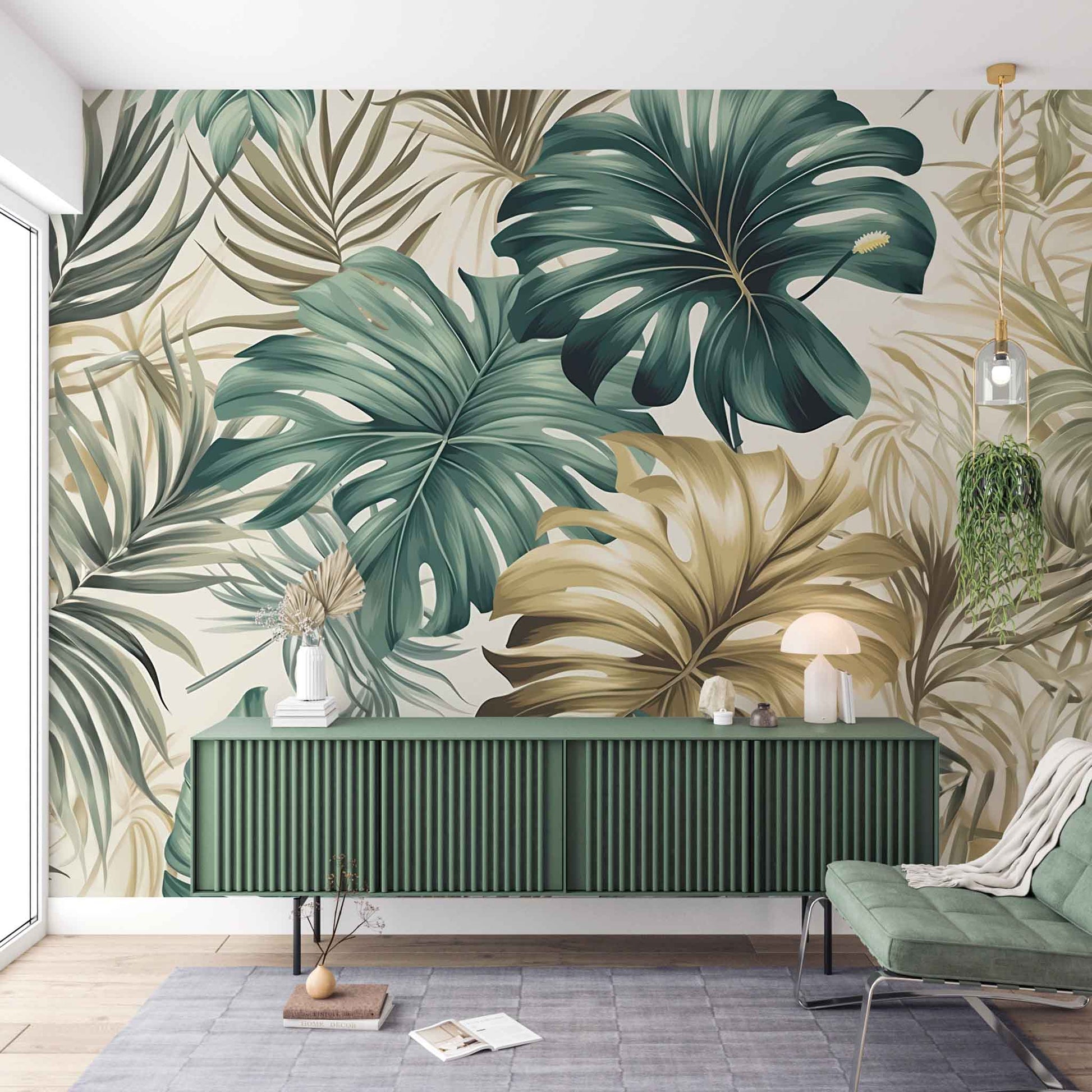 Exotic Palm Leafs Wallpaper  Tropical Wall Mural YD-02407
