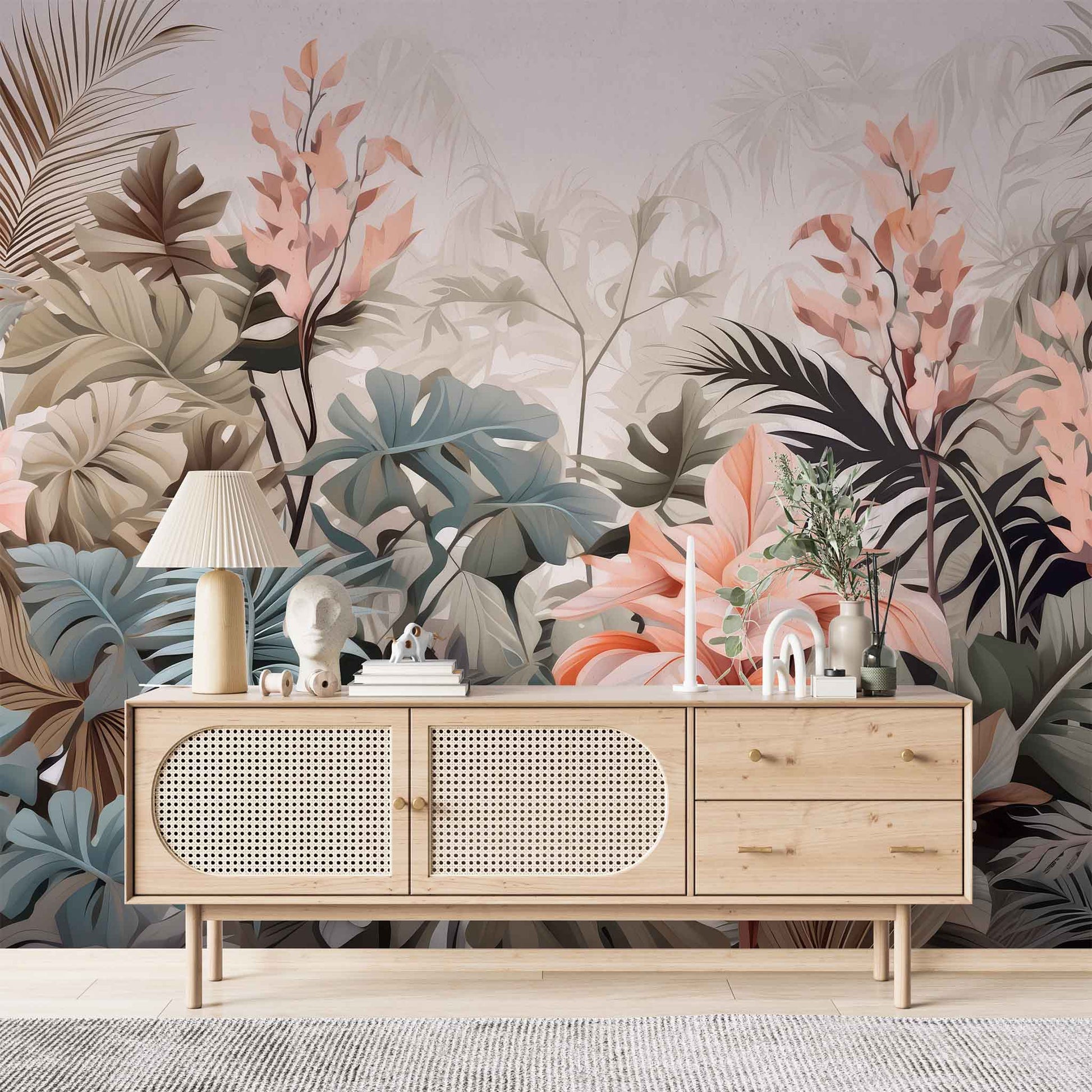 Exotic Tropical Flowers Wallpaper  Lush Floral Design for Vibrant Interiors YF-02444 