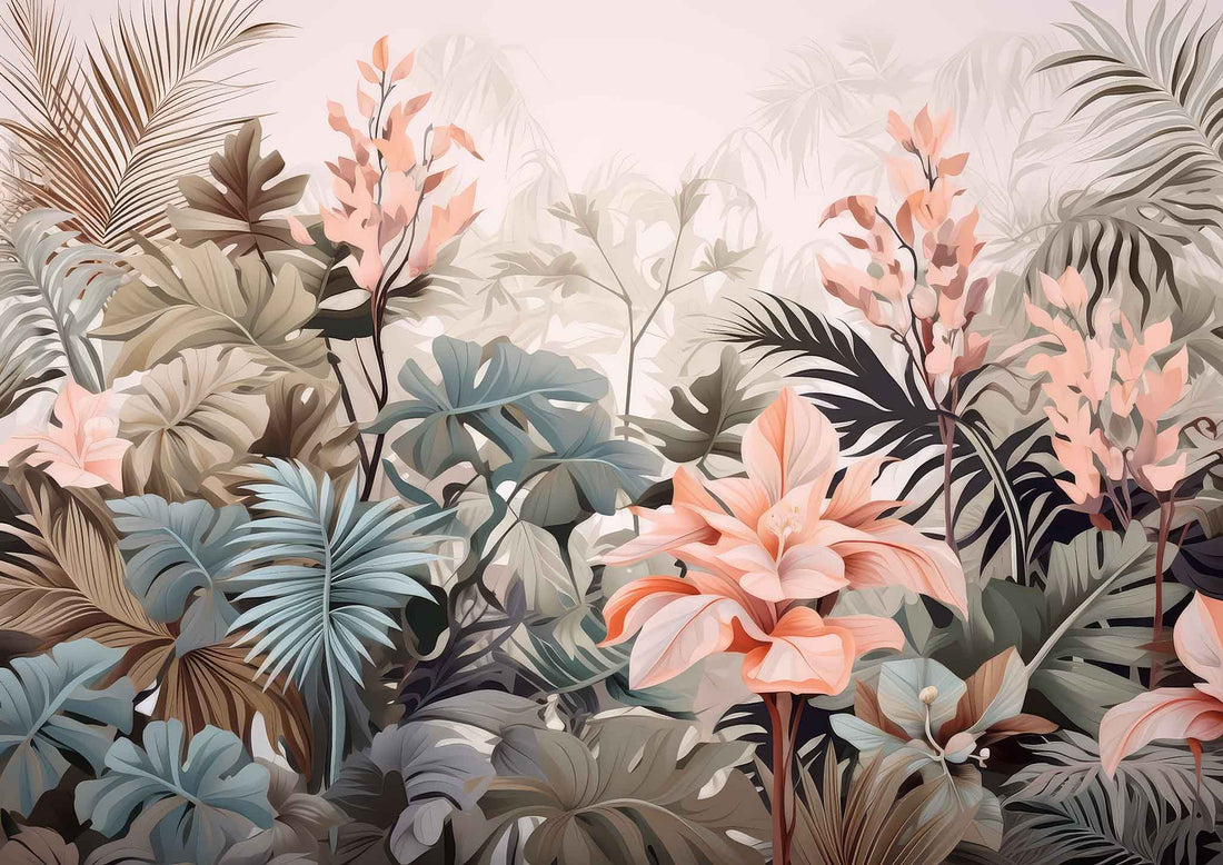 Exotic Tropical Flowers Wallpaper  Lush Floral Design for Vibrant Interiors YF-02444