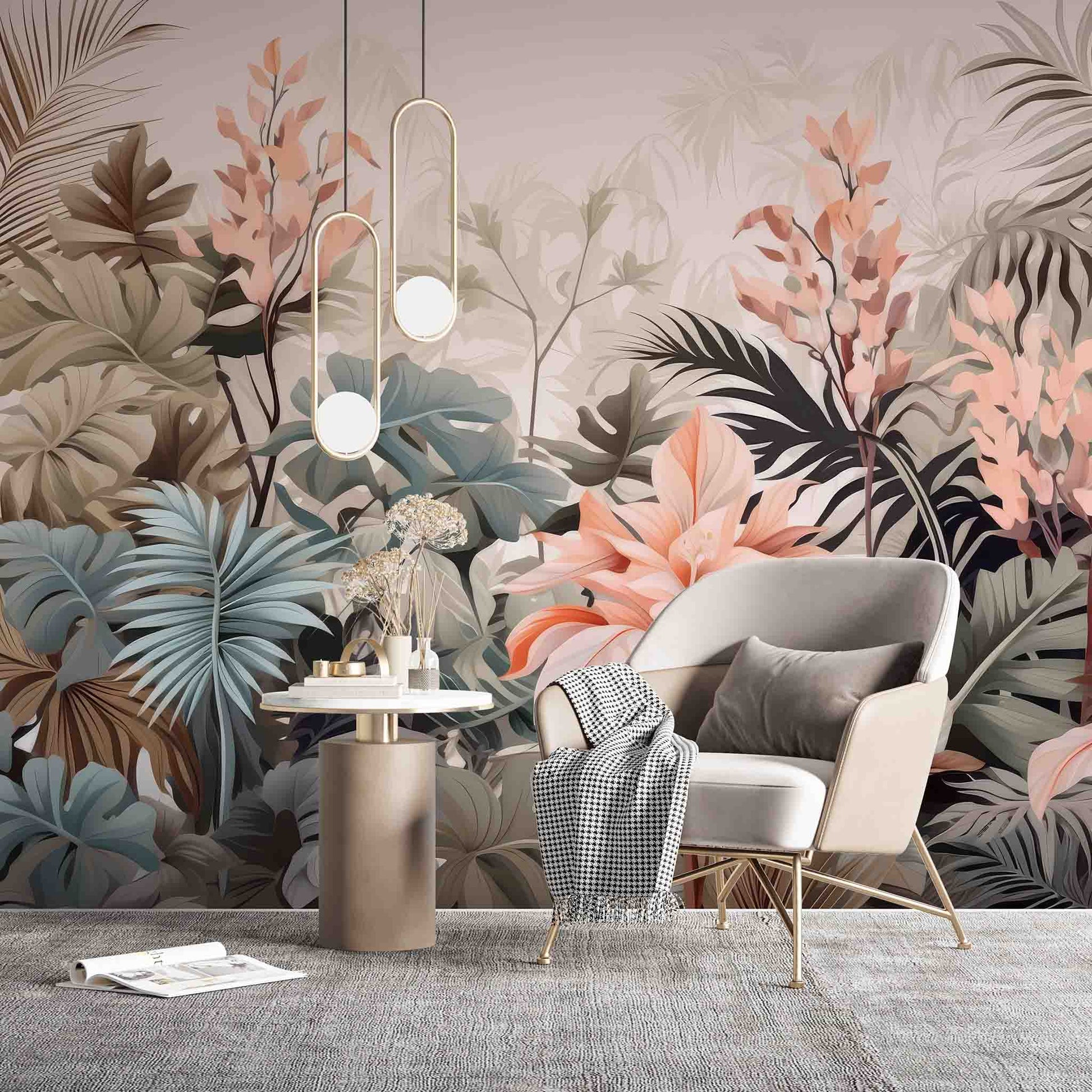 Exotic Tropical Flowers Wallpaper  Lush Floral Design for Vibrant Interiors YF-02444 