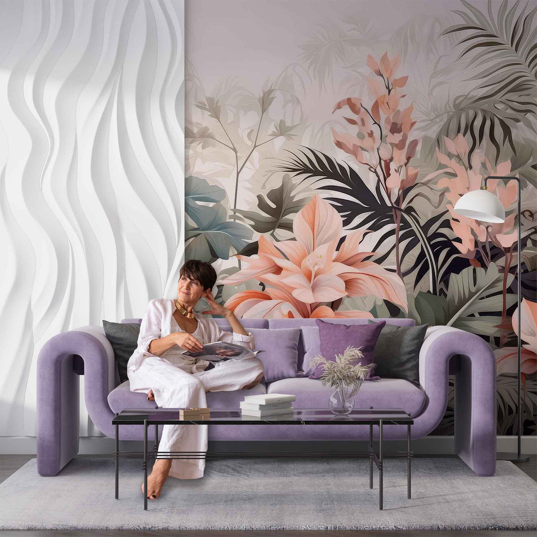 Exotic Tropical Flowers Wallpaper  Lush Floral Design for Vibrant Interiors YF-02444