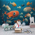 Fish and Coral Ocean Wall Mural, Underwater Wallpaper YCO-00689
