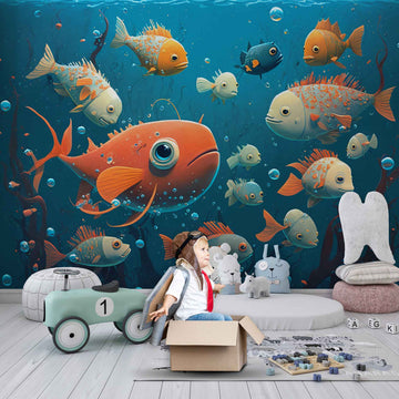 Fish and Coral Ocean Wall Mural, Underwater Wallpaper YCO-00689
