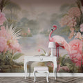 Flamino and Pink Flowers Wallpaper | Japanese Mural YH-02325