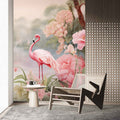 Flamino and Pink Flowers Wallpaper | Japanese Mural YH-02325