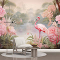 Flamino and Pink Flowers Wallpaper | Japanese Mural YH-02325