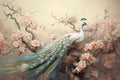 Floral Peacock Wallpaper | Bird and Flowers Wall Mural YF-02520