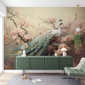 Floral Peacock Wallpaper | Bird and Flowers Wall Mural YF-02520 wallpaper peel and stick