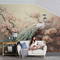 Floral Peacock Wallpaper | Bird and Flowers Wall Mural YF-02520