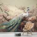 Floral Peacock Wallpaper | Bird and Flowers Wall Mural YF-02520