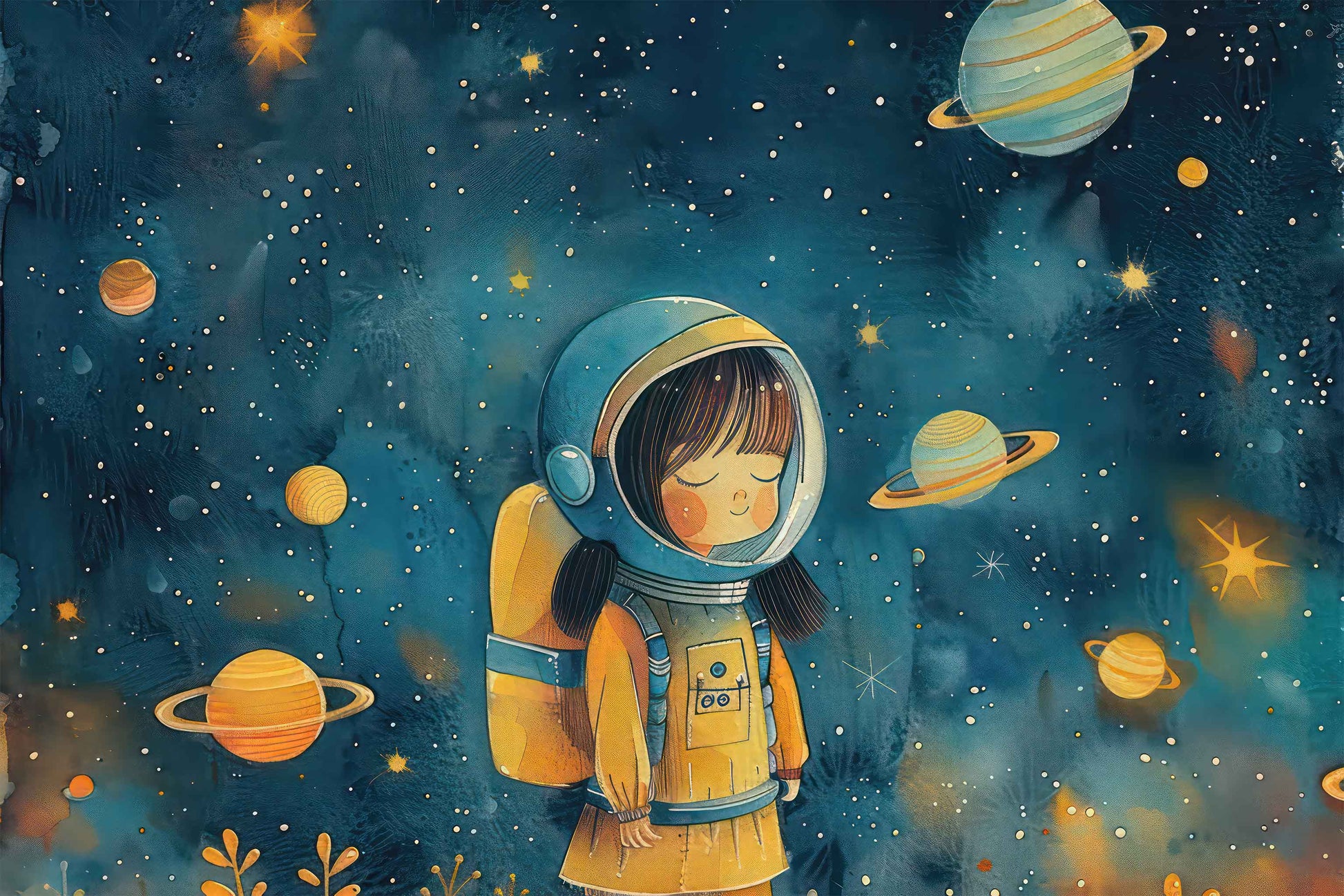 Girl Astronaut Wallpaper | Stars and Planets Wall Mural YCO-02545