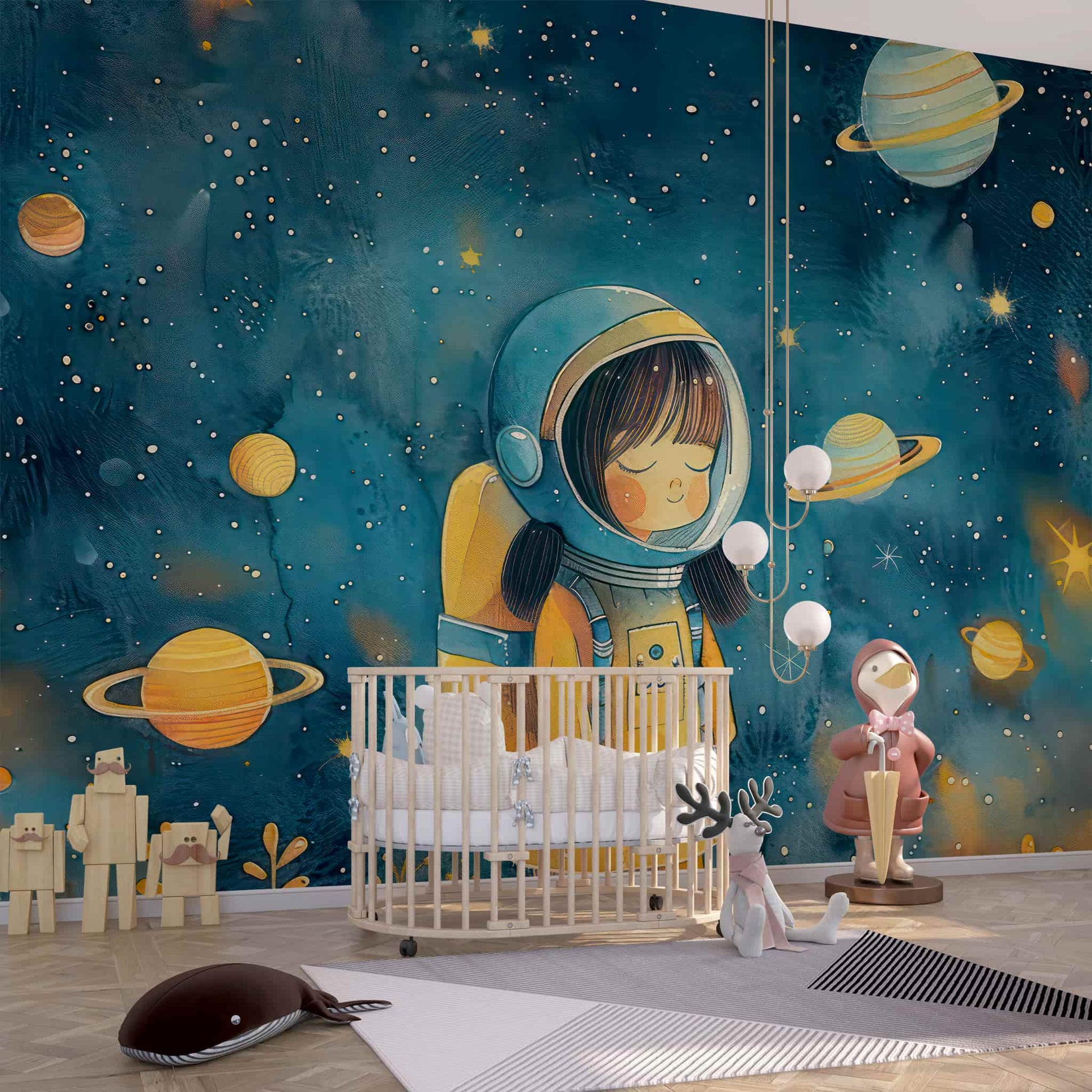 Girl Astronaut Wallpaper | Stars and Planets Wall Mural YCO-02545