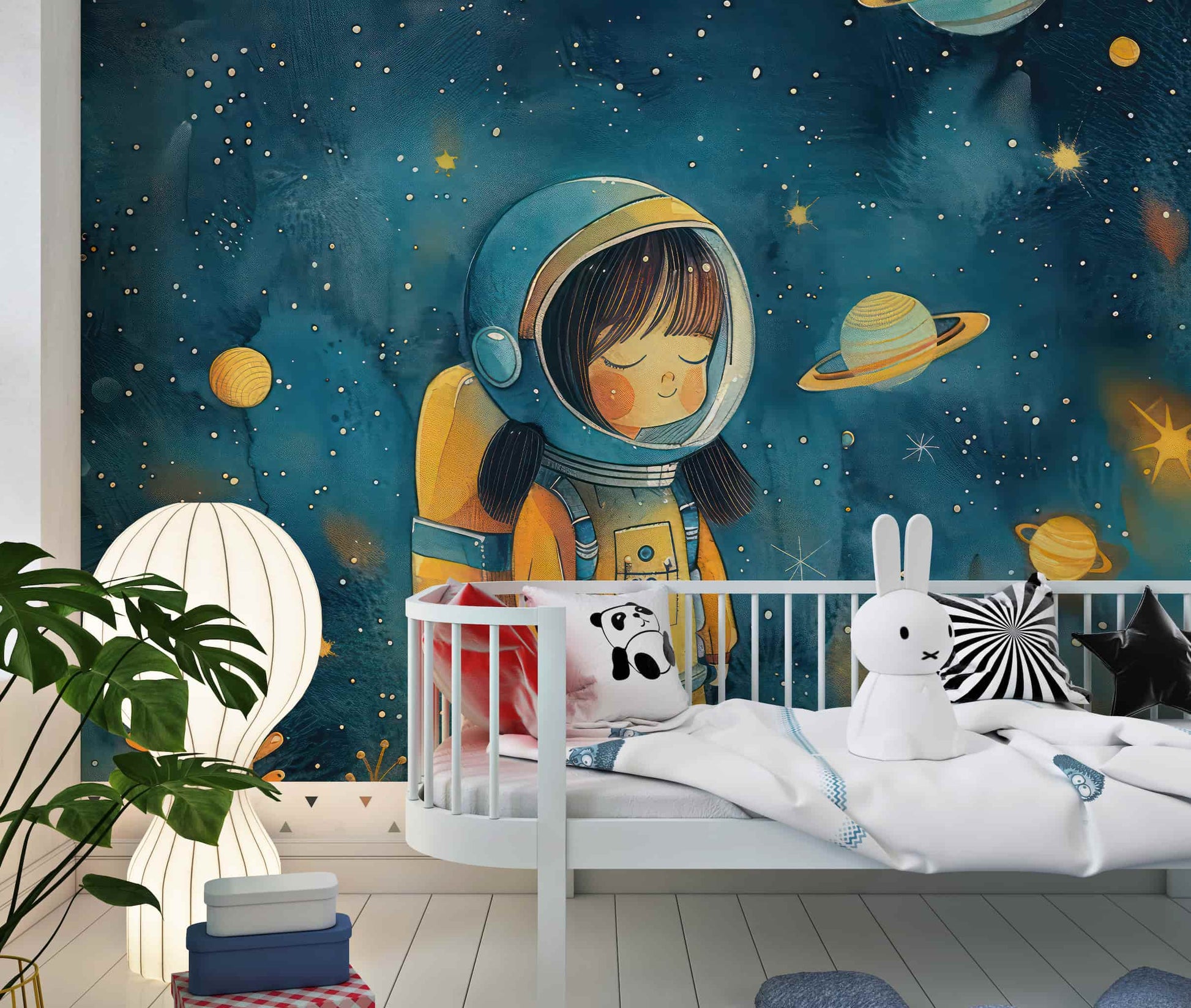 wallpaper peel and stick Girl Astronaut Wallpaper | Stars and Planets Wall Mural YCO-02545