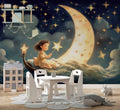 Girl and Moon Wallpaper | Watercolor Kids Room Mural YCO-02306
