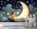 Girl and Moon Wallpaper | Watercolor Kids Room Mural YCO-02306