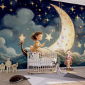 Girl and Moon Wallpaper | Watercolor Kids Room Mural YCO-02306