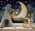Girl and Moon Wallpaper | Watercolor Kids Room Mural YCO-02306 wallpaper peel and stick