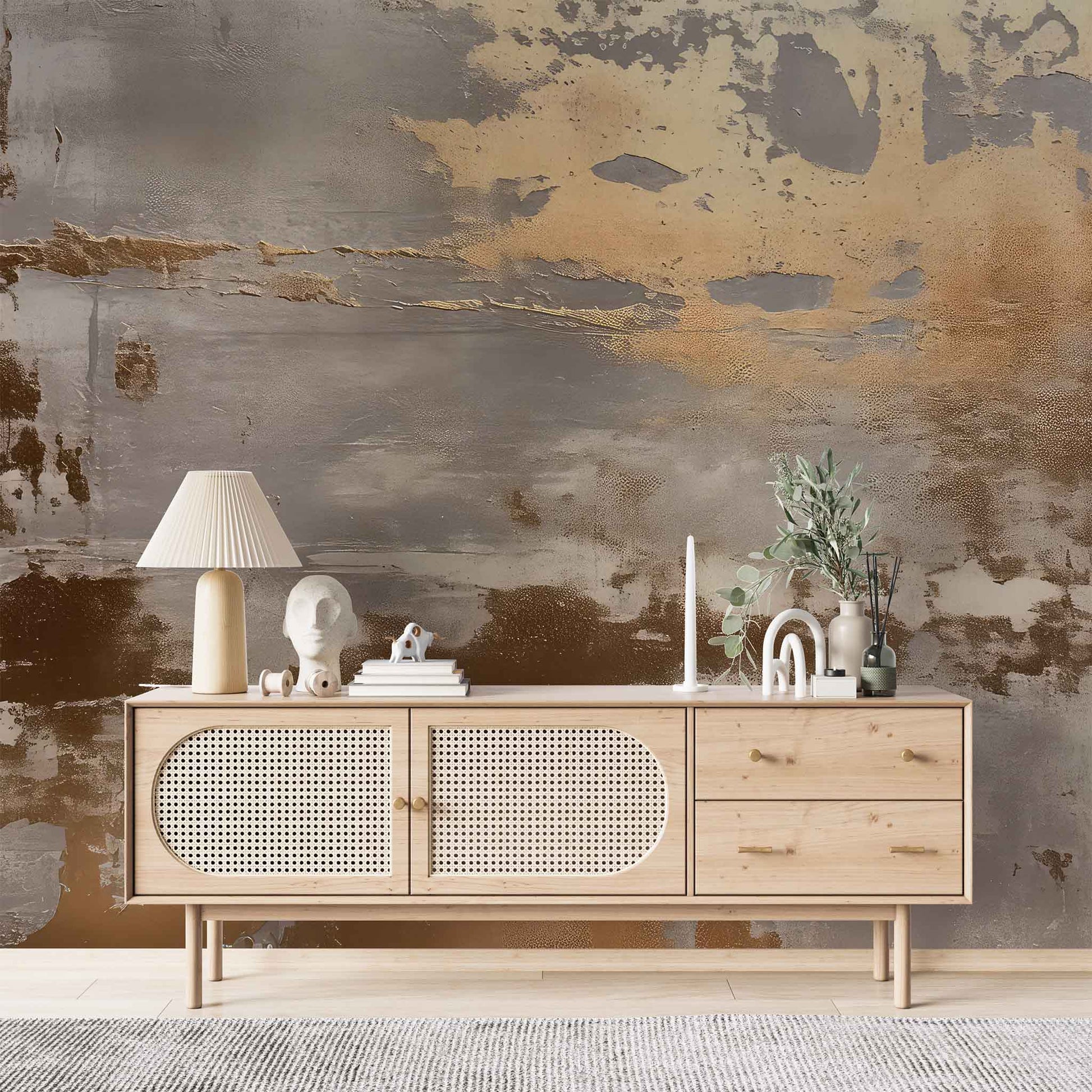 Gold Plaster Textured Wallpaper  Concrete Wall Art YF-02480