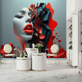 Gorgeous Woman Wall Decal, Red Lipstick Wallpaper YK-00785